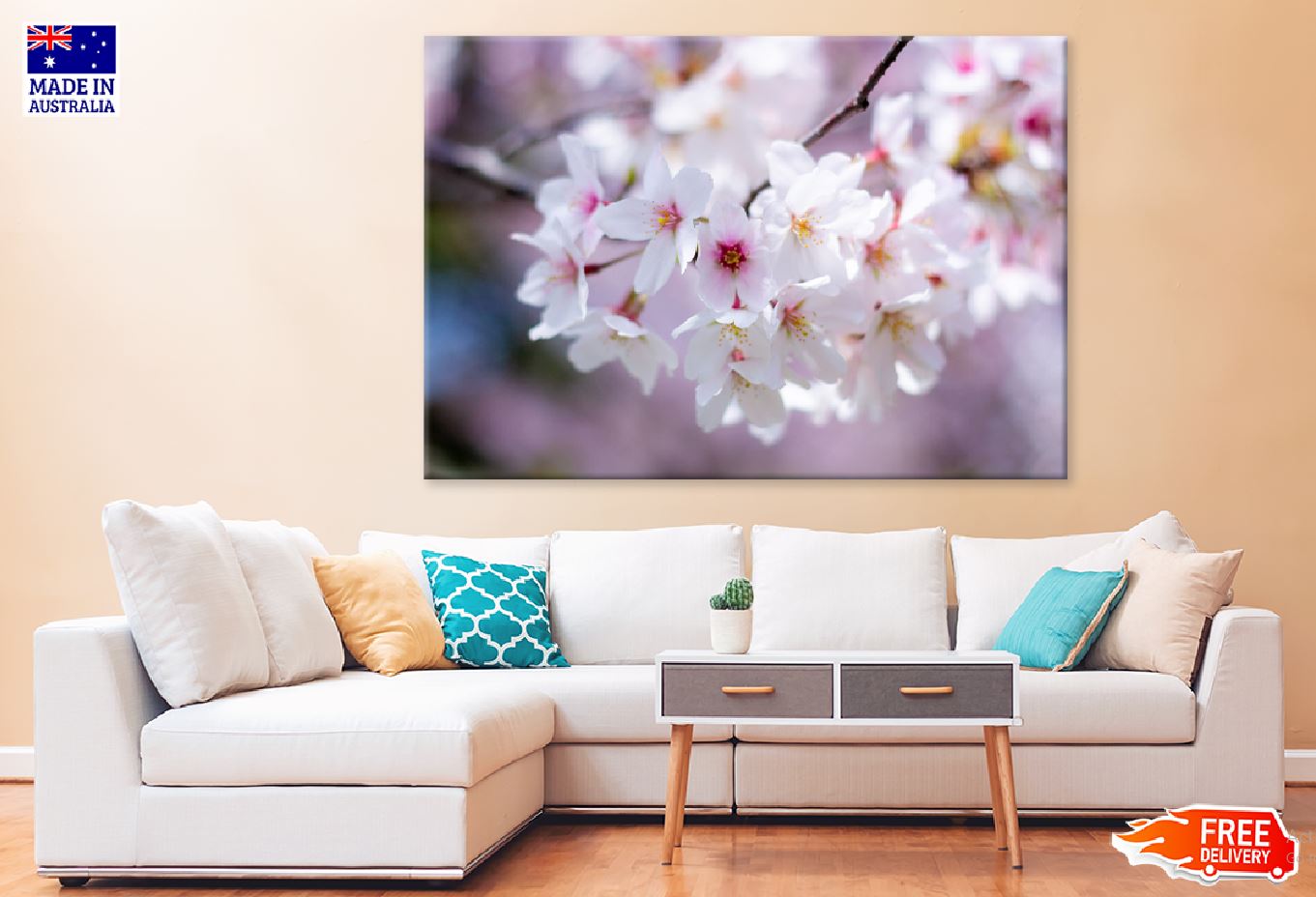 White Cherry Flowers Closeup View Photograph Print 100% Australian Made