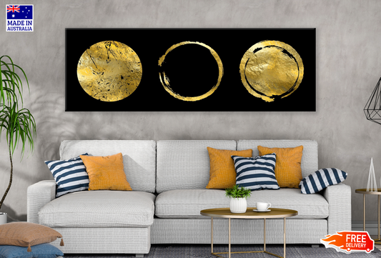 Panoramic Canvas Golden Circles High Quality 100% Australian made wall Canvas Print ready to hang