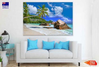 Rocks on Sandy Beach & Palm Trees View Photograph Print 100% Australian Made