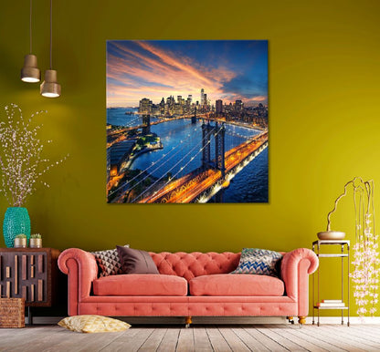 Square Canvas Brooklyn Bridge Sunset View Photograph High Quality Print 100% Australian Made