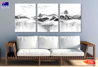 3 Set of Trees on Mountains Illustration High Quality Print 100% Australian Made Wall Canvas Ready to Hang