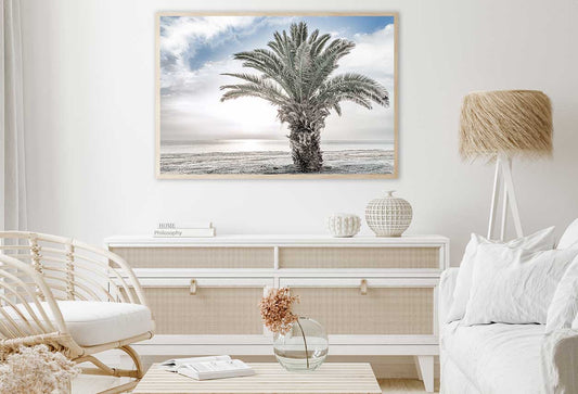 Palm Tree on Sand Beach View Photograph Home Decor Premium Quality Poster Print Choose Your Sizes