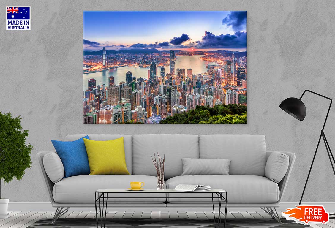 Hong Kong City View Peak Sunrise Scenery Print 100% Australian Made