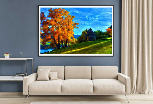 Autumn Tree & House Oil Painting Home Decor Premium Quality Poster Print Choose Your Sizes