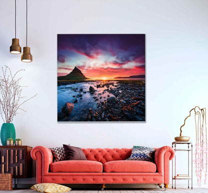 Square Canvas Sunset Over Waterfalls With Sunset High Quality Print 100% Australian Made