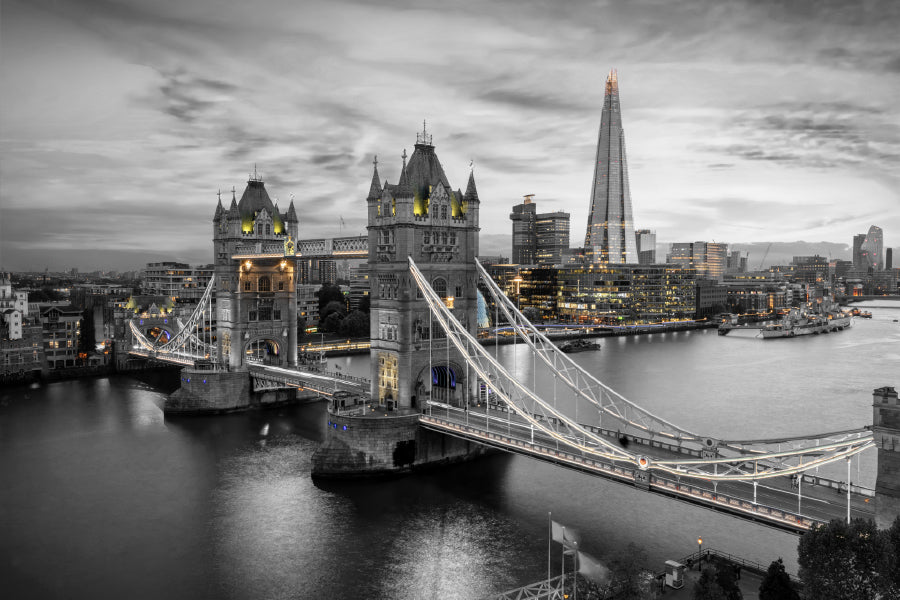 B&W London City with Lights View Photograph Home Decor Premium Quality Poster Print Choose Your Sizes