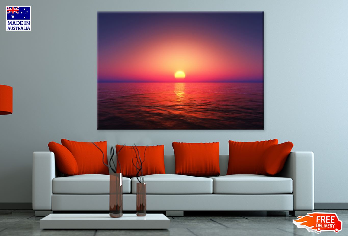Sea with Colorful Sunset Scenery View Photograph Print 100% Australian Made