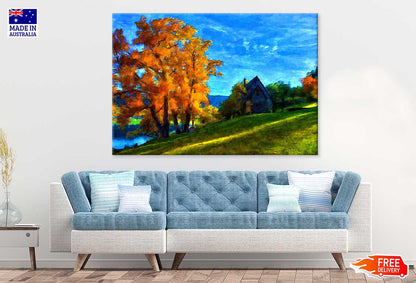 Autumn Tree & House Oil Painting Print 100% Australian Made