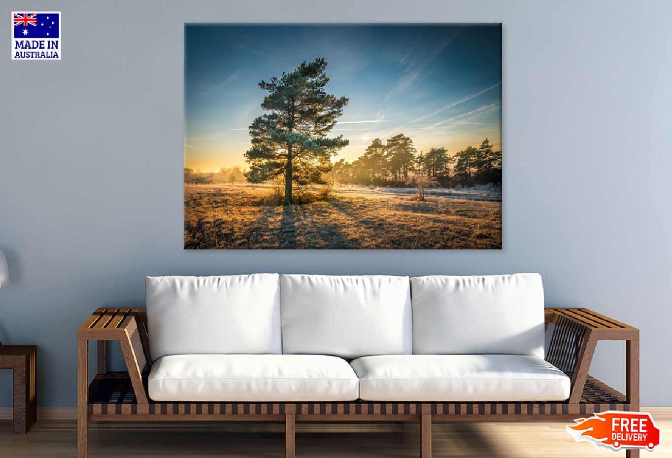 Alone Tree on Field Sunrise View Photograph Print 100% Australian Made