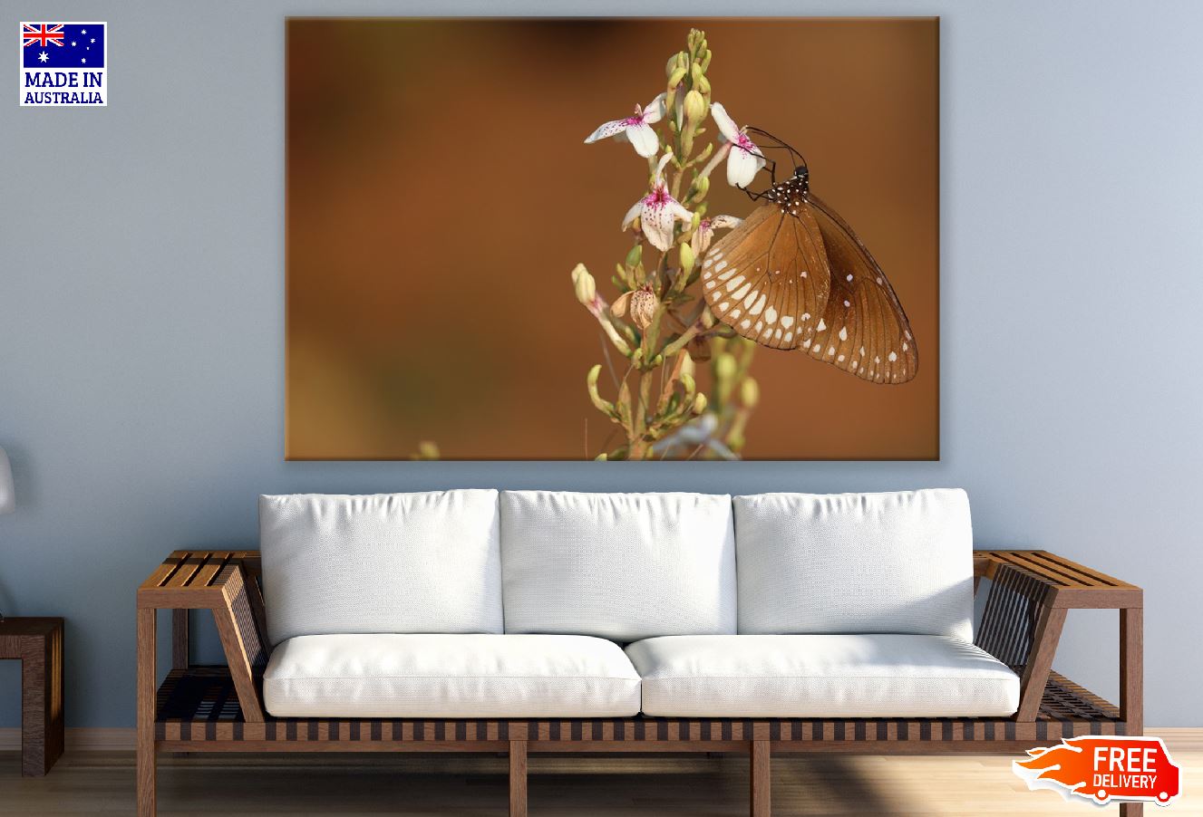 Butterfly with Flowers Closeup Photograph Print 100% Australian Made