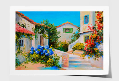 Beautiful Houses Near The Sea Oil Painting Wall Art Limited Edition High Quality Print Unframed Roll Canvas None