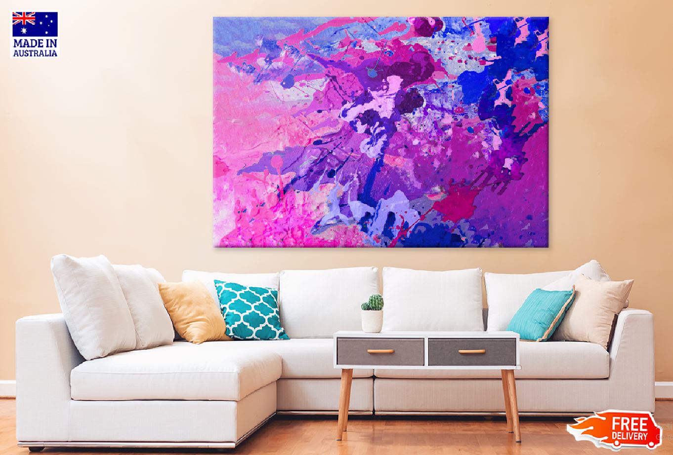 Purple Pink & Blue Paint Abstract Design Print 100% Australian Made