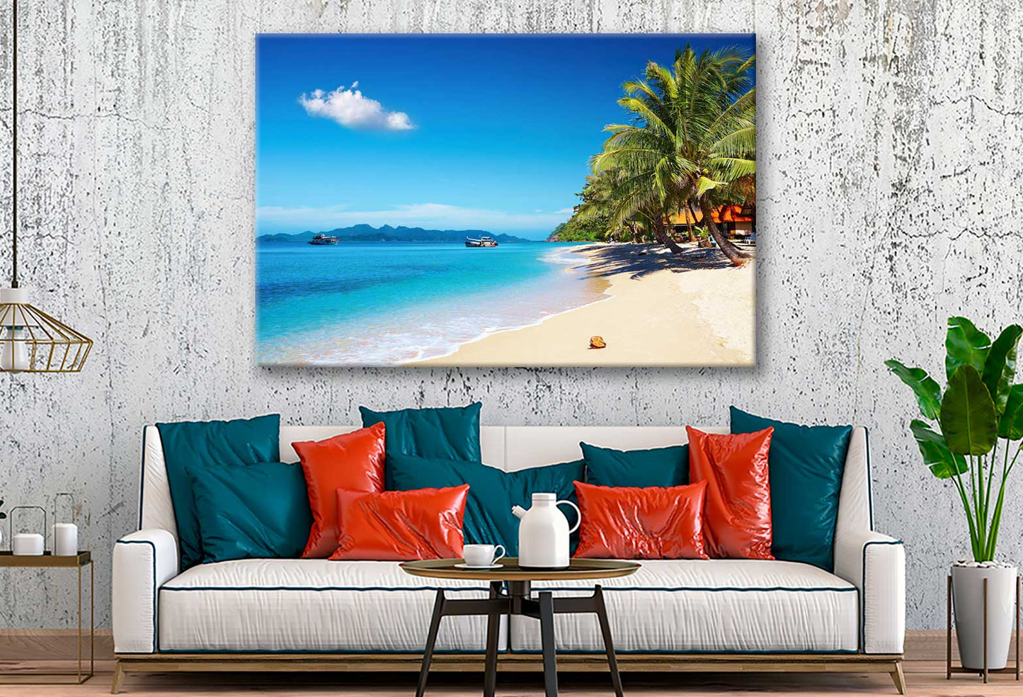 Bella Home Beach View With Palm Trees Print Canvas Ready to hang