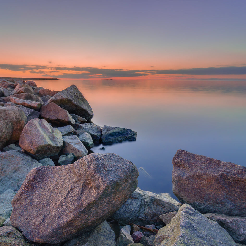 Square Canvas Rocks on Sea Sunset Scenery Photograph High Quality Print 100% Australian Made