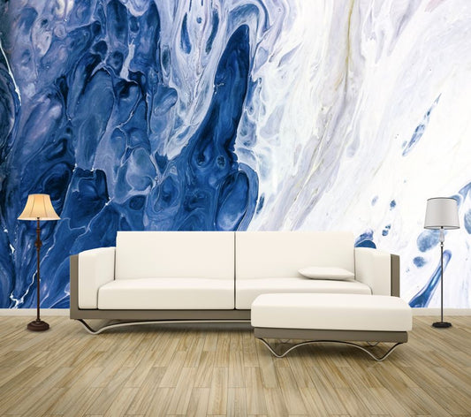 Wallpaper Murals Peel and Stick Removable Blue White Abstract Design High Quality