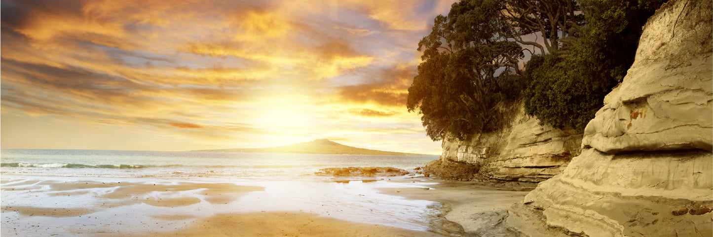 Panoramic Canvas Rangitoto Island Sea View Photograph High Quality 100% Australian Made Wall Canvas Print Ready to Hang