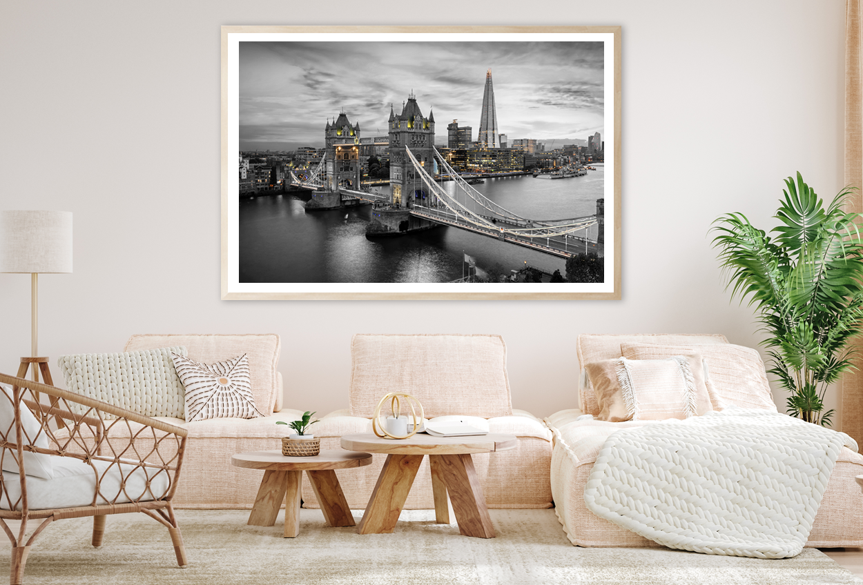 B&W London City with Lights View Photograph Home Decor Premium Quality Poster Print Choose Your Sizes