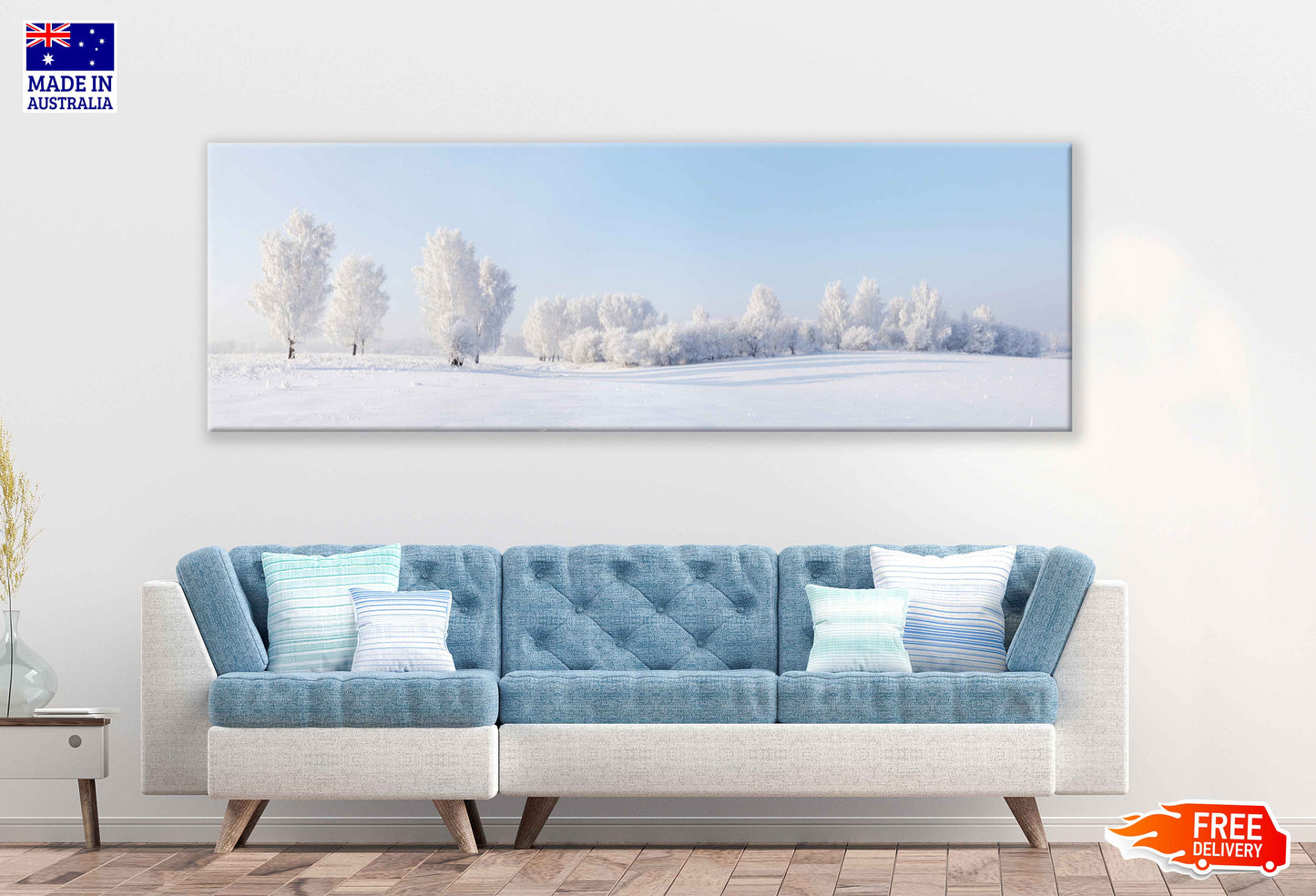 Panoramic Canvas Snow Trees on Field Scenery Photograph High Quality 100% Australian Made Wall Canvas Print Ready to Hang