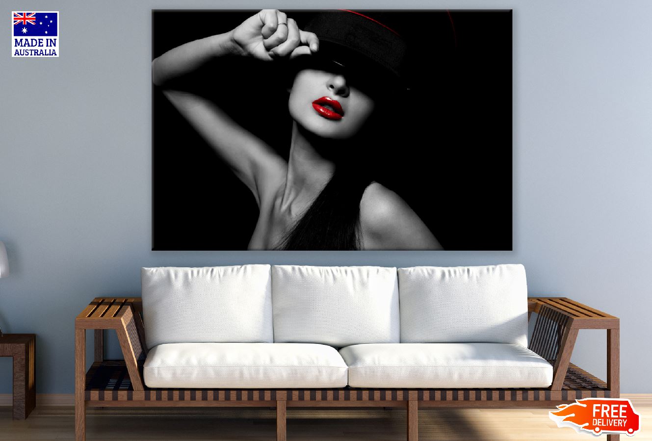 Young Woman with Red Lips & Hat B&W Photograph Print 100% Australian Made