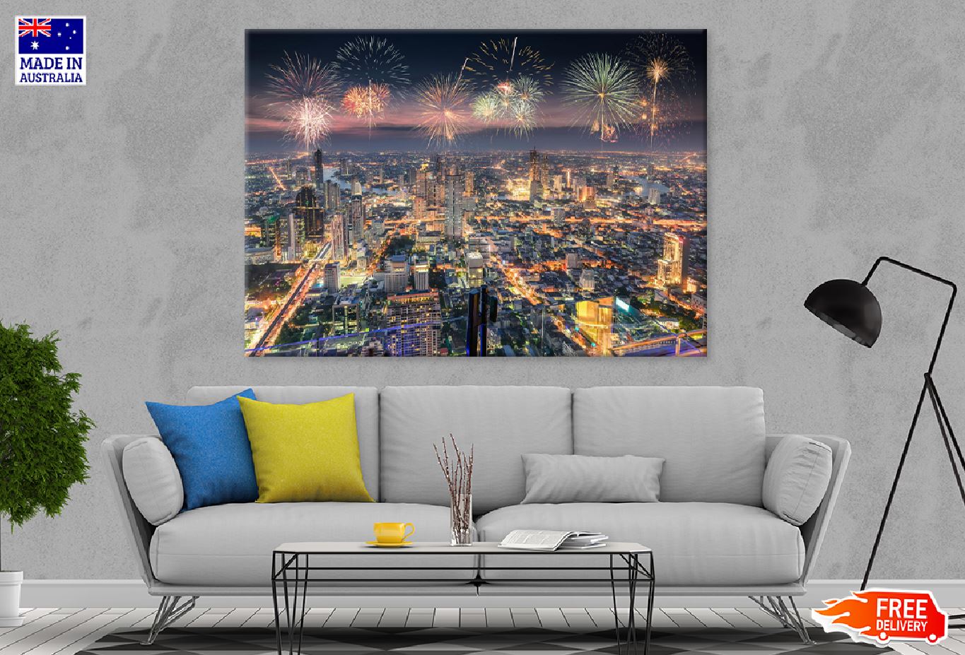 Fireworks Bangkok City New Year Photograph Print 100% Australian Made