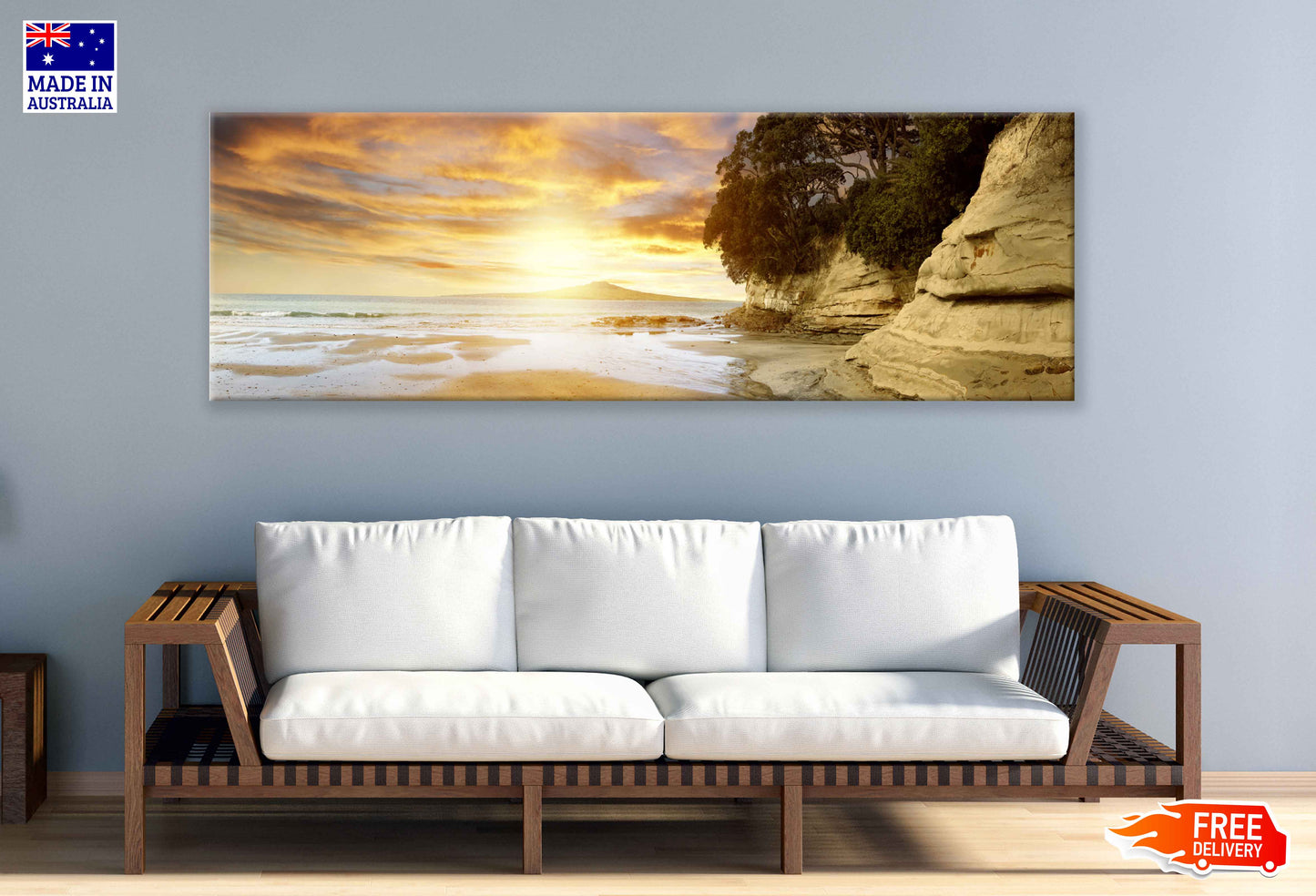 Panoramic Canvas Rangitoto Island Sea View Photograph High Quality 100% Australian Made Wall Canvas Print Ready to Hang