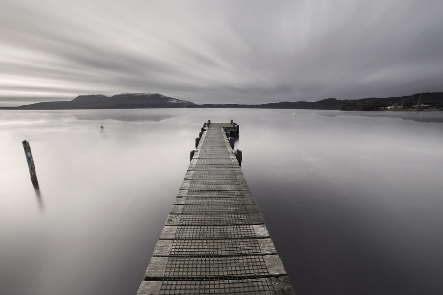 Wooden Pier on Lake B&W View Photograph Print 100% Australian Made