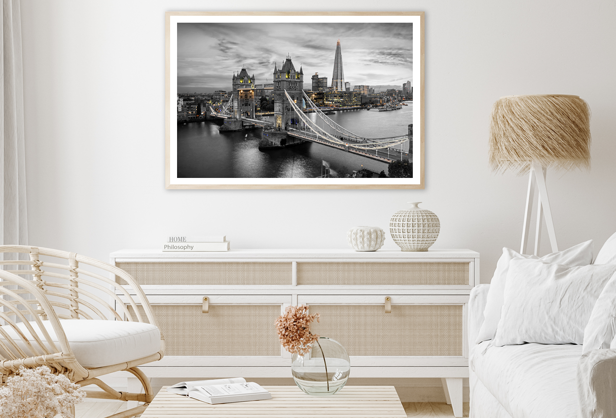 B&W London City with Lights View Photograph Home Decor Premium Quality Poster Print Choose Your Sizes