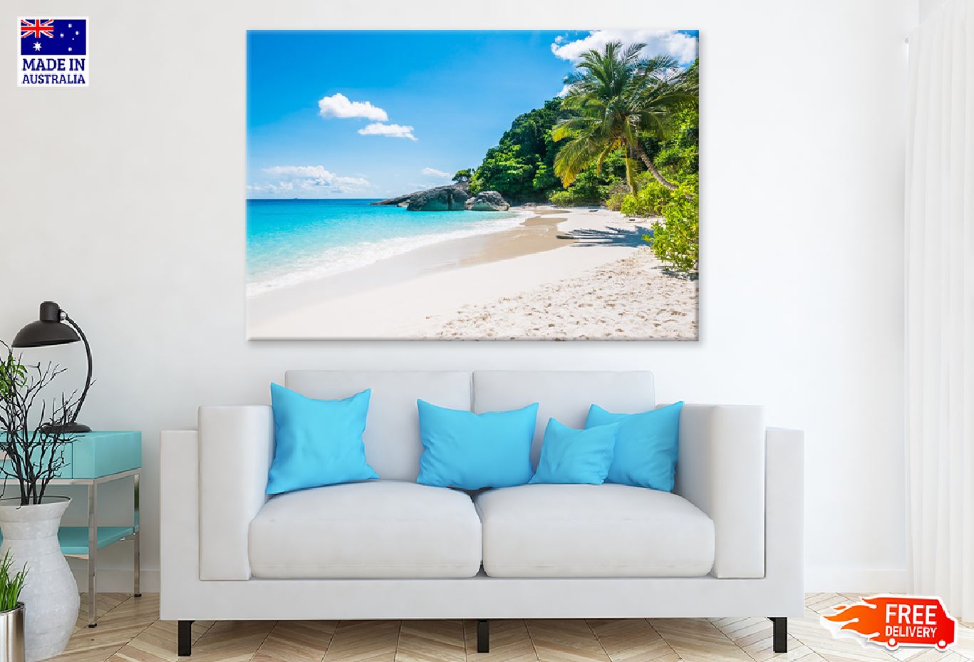 White Sandy Sea Shore with Trees Photograph Print 100% Australian Made