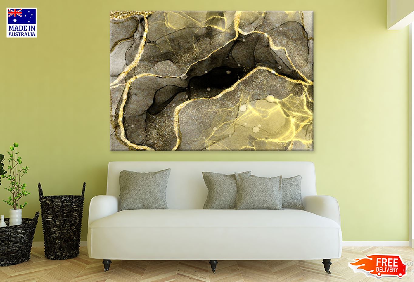 Brown & Gold Marble Abstract Design Print 100% Australian Made