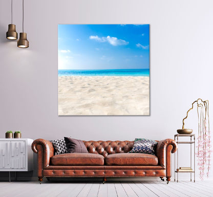 Square Canvas Soft Sandy Beach & Blue Sky View Photograph High Quality Print 100% Australian Made