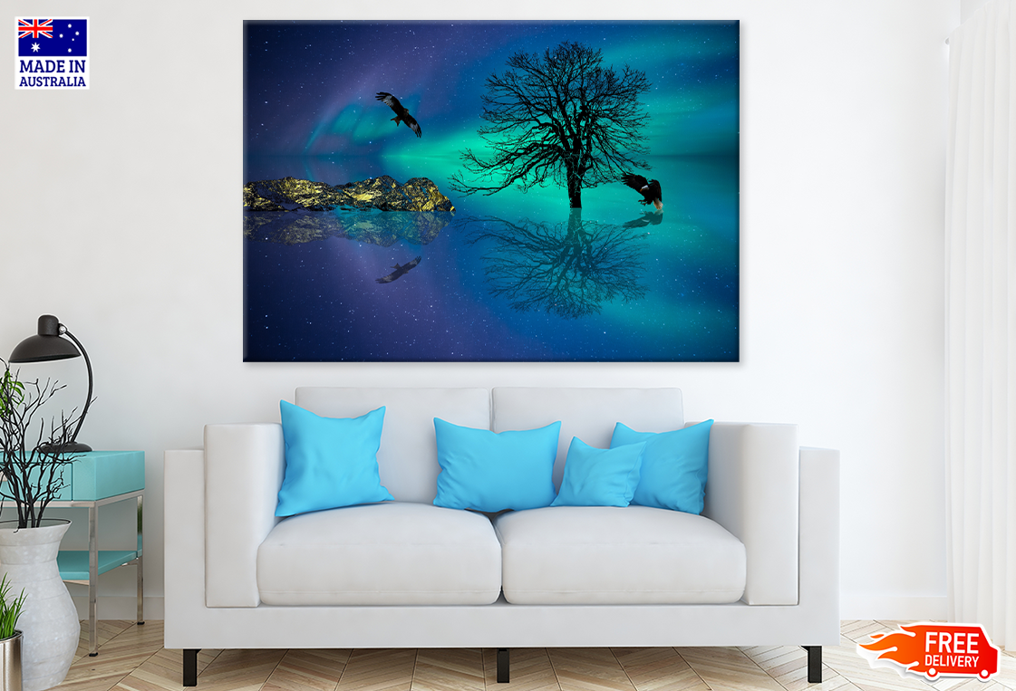 Egals & Tree On Lake Digital Art Design Print 100% Australian Made