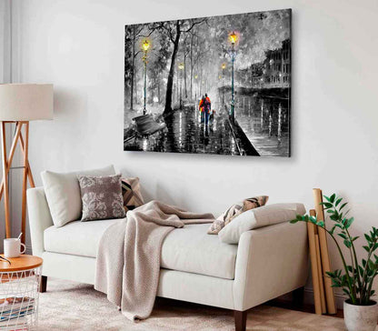 Bella Home Couple Walking at Night Painting Print Canvas Ready to hang