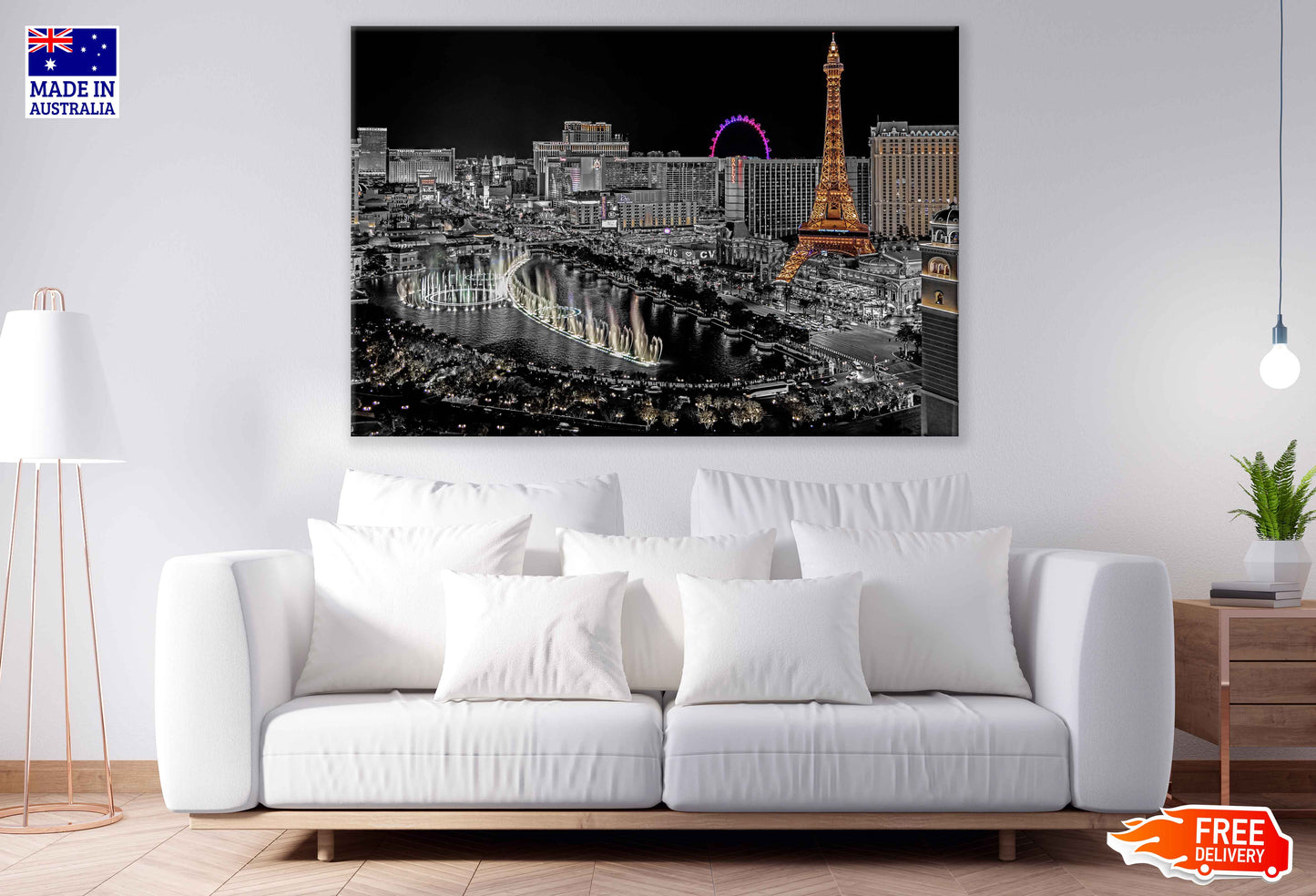 Downtown Las Vegas Night B&W View Photograph Print 100% Australian Made