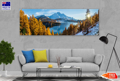 Panoramic Canvas Autumn Hike Engadin Scenery Photograph High Quality 100% Australian Made Wall Canvas Print Ready to Hang