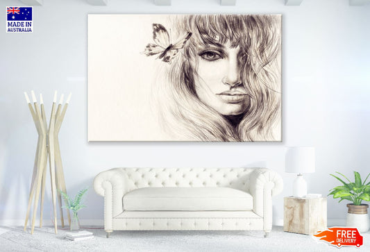 Woman Face & Butterfly Painted Illustration Print 100% Australian Made