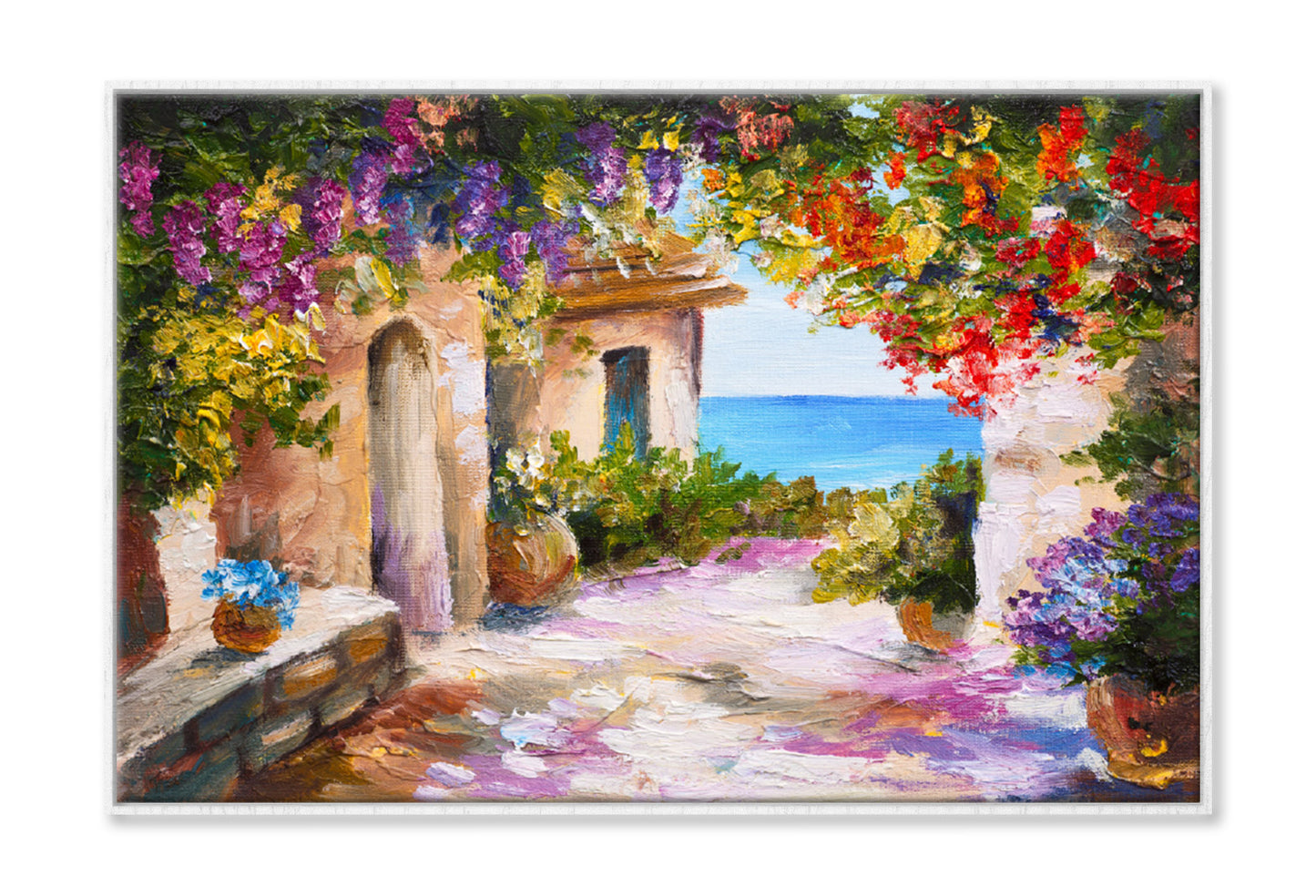 Flowers & Plants House near Sea Oil Painting Wall Art Limited Edition High Quality Print Canvas Box Framed White