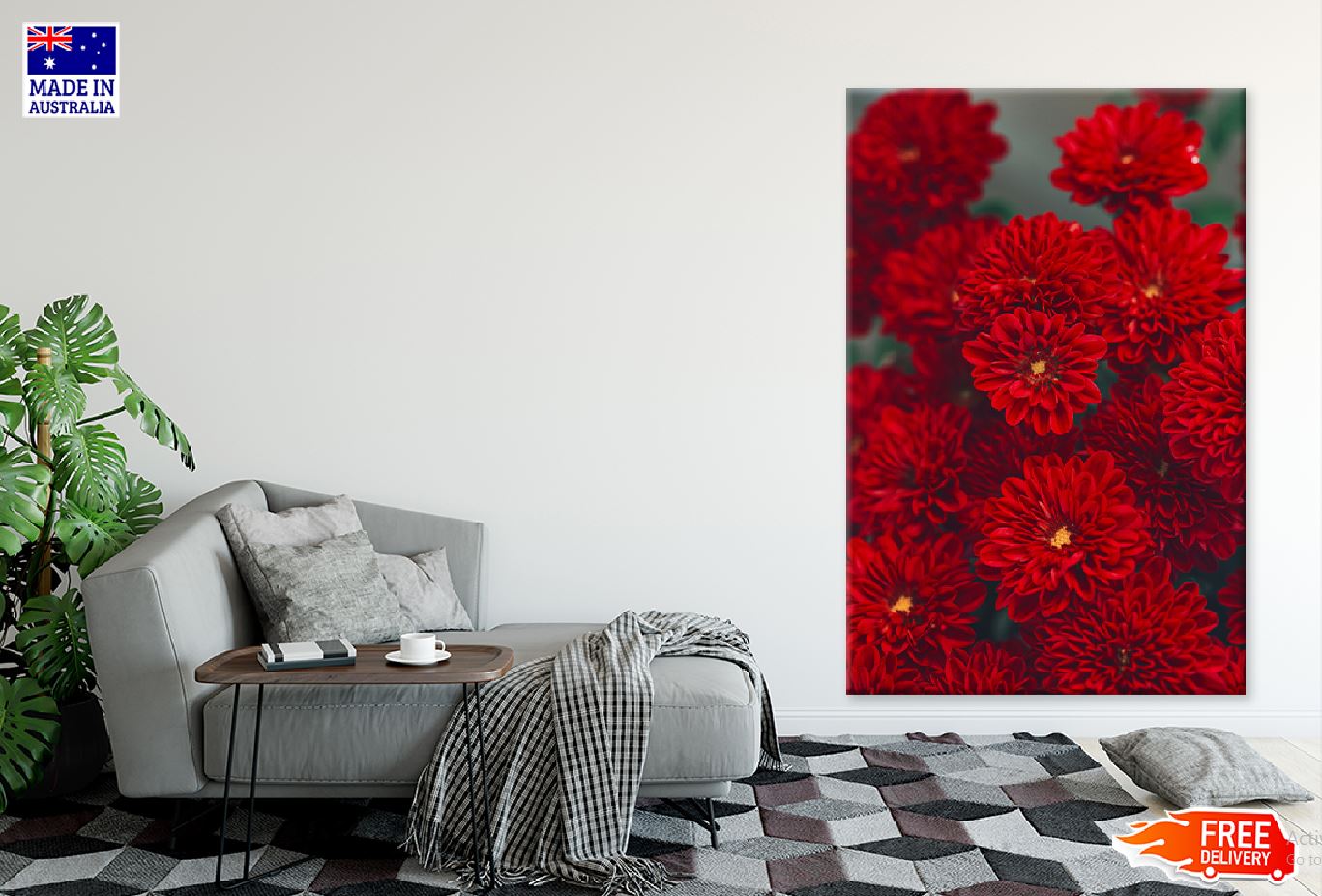 Red Chrysanthemum Flowers View Photograph Print 100% Australian Made