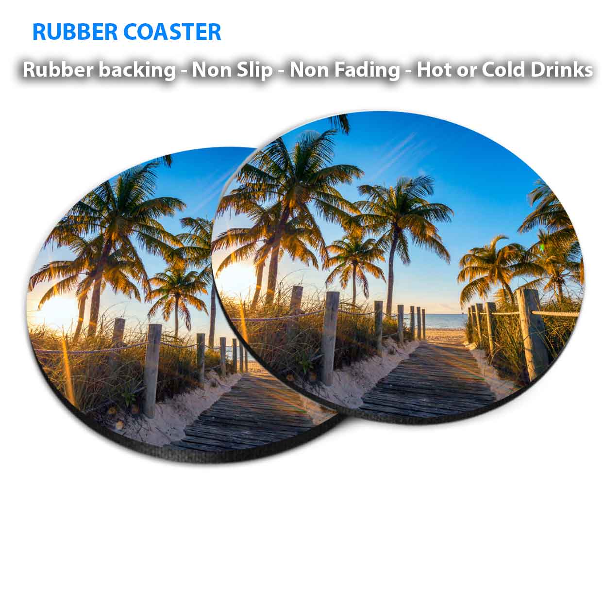 Wooden Path & Palms Beach Scenery Coasters Wood & Rubber - Set of 6 Coasters