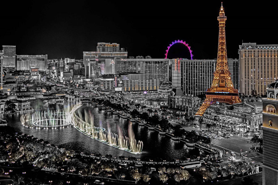 Downtown Las Vegas Night B&W View Photograph Home Decor Premium Quality Poster Print Choose Your Sizes