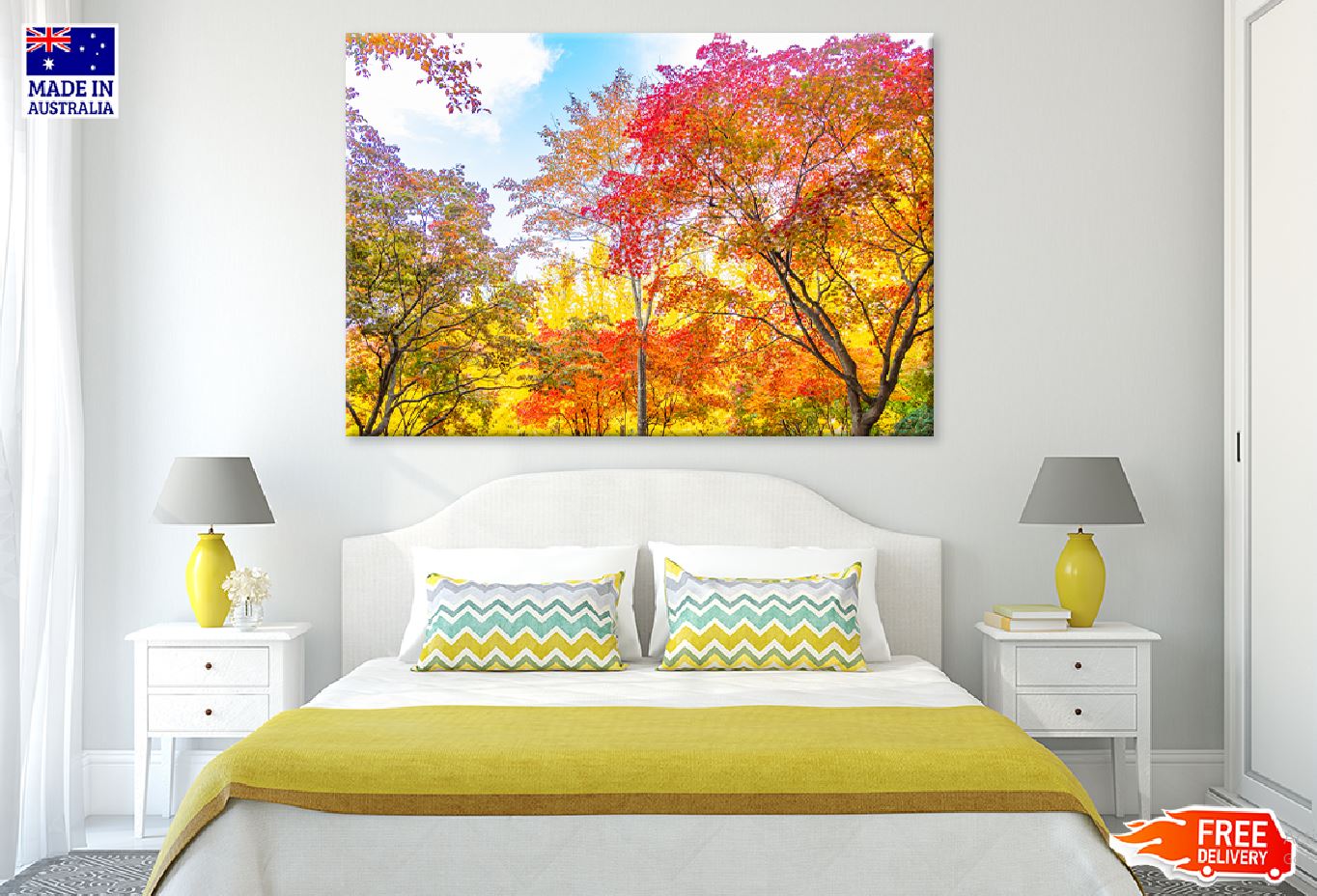 Yellow Orange Autumn Trees View Photograph Print 100% Australian Made