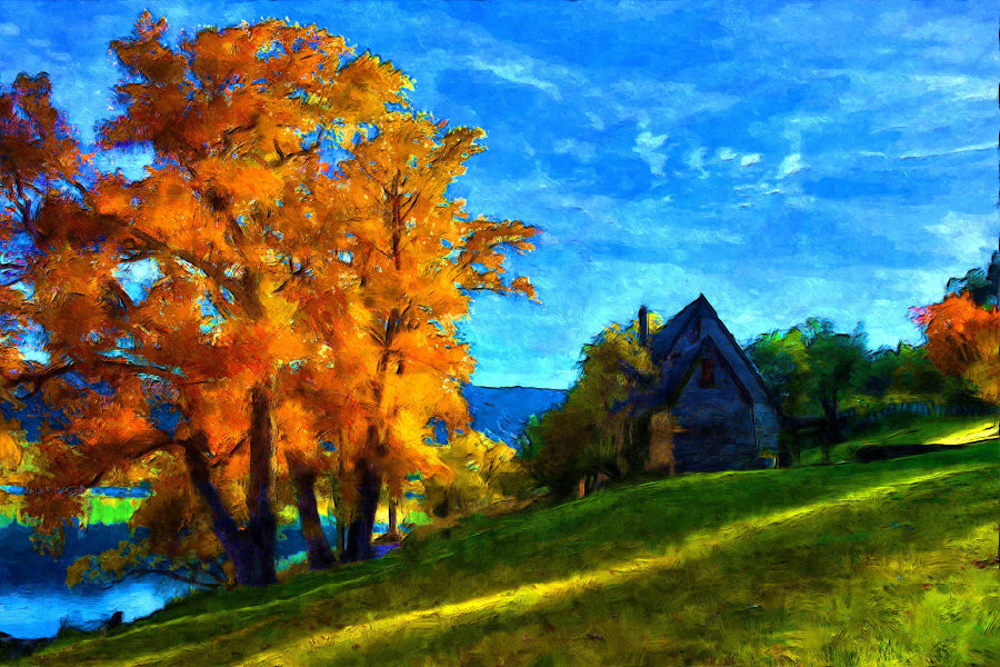 Autumn Tree & House Oil Painting Print 100% Australian Made