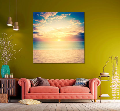 Square Canvas Sandy Beach Clouds Sunset View Photograph High Quality Print 100% Australian Made