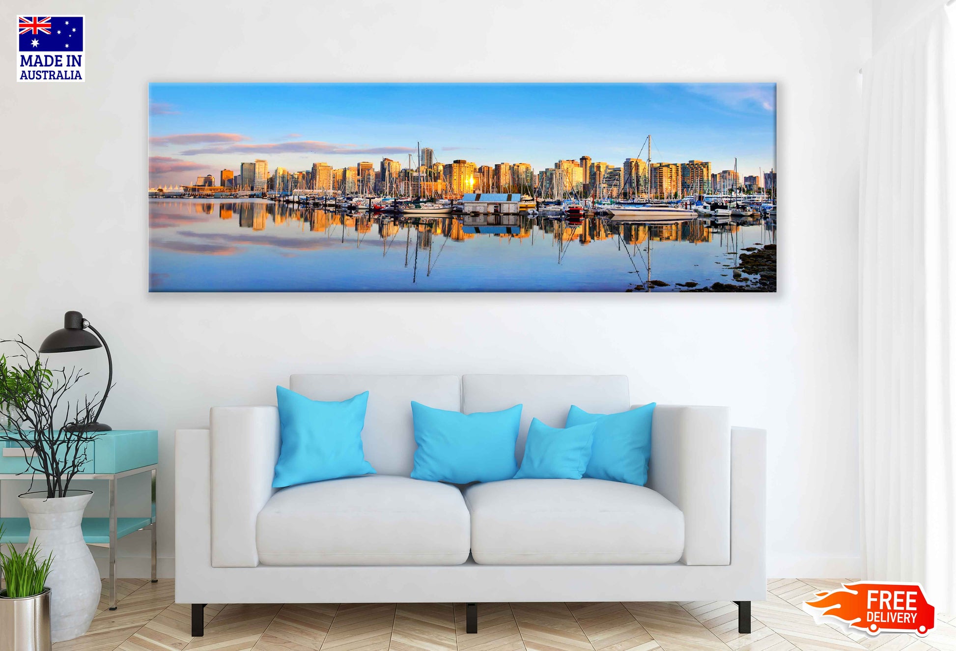 Panoramic Canvas Vancouver Harbor Sky View Photograph High Quality 100% Australian Made Wall Canvas Print Ready to Hang