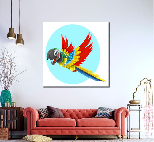 Square Canvas Colourful Parrot Art High Quality Print 100% Australian Made