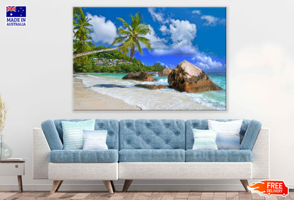 Rocks on Sandy Beach & Palm Trees View Photograph Print 100% Australian Made