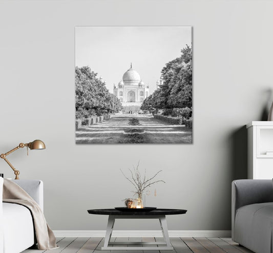 Square Canvas Taj Mahal Mehtab Bagh B&W View Photograph High Quality Print 100% Australian Made