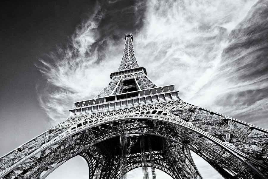 Eiffel Tower Under Sky View B&W Photograph Print 100% Australian Made