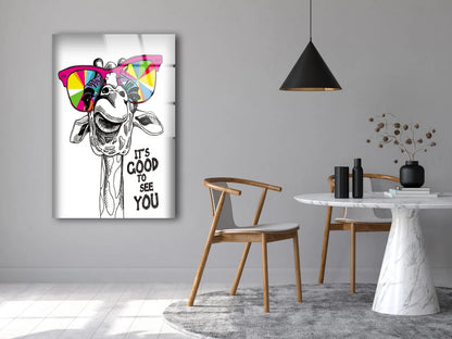 It's Good To See You Quote & Camel with Sunglasses Vector Art Acrylic Glass Print Tempered Glass Wall Art 100% Made in Australia Ready to Hang