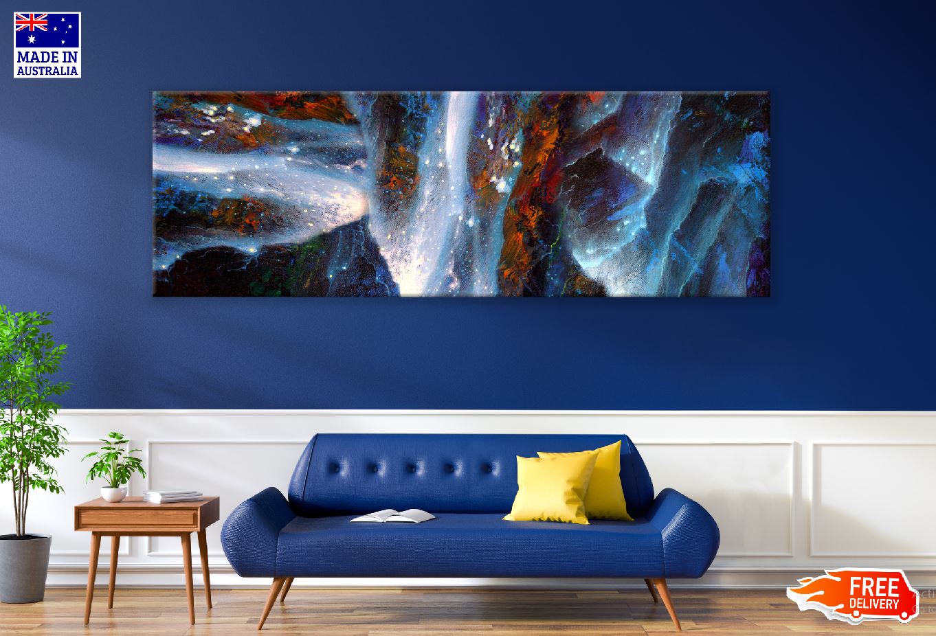 Panoramic Canvas Hand Drawn Abstract Painting High Quality 100% Australian Made Wall Canvas Print Ready to Hang