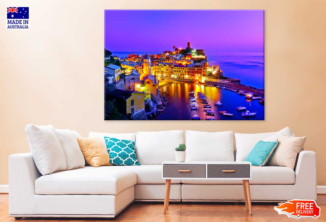 Vernazza Village View at Dusk in Italy Print 100% Australian Made